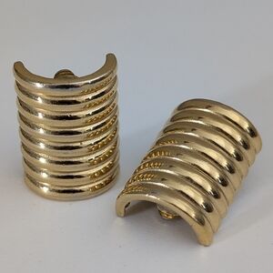 Vintage Givenchy Paris - New York Signed Gold Tone Ribbed Pierced Earrings 1"